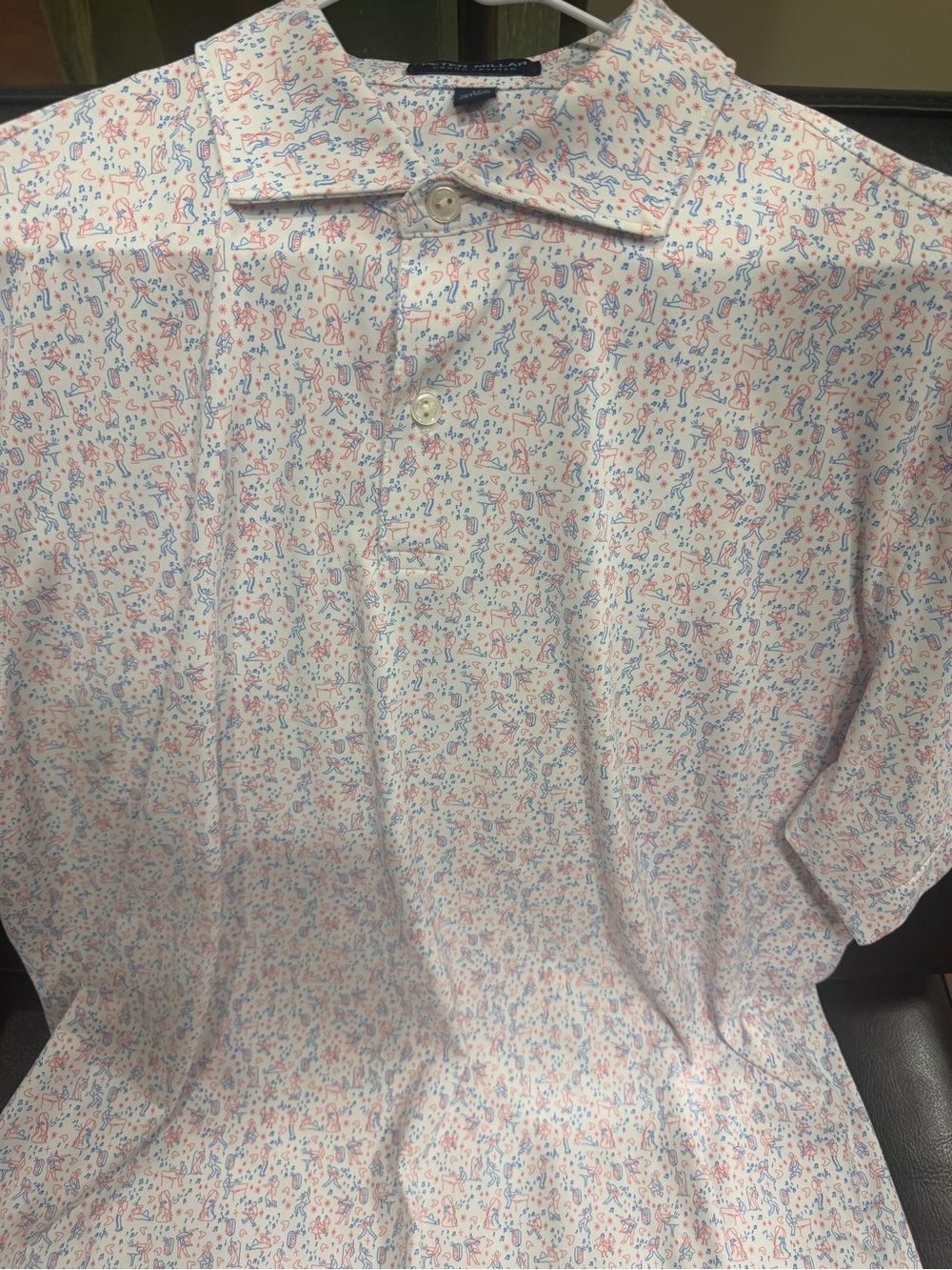 Peter Millar Printed Polo Shirt White with Blue & Pink Microprint